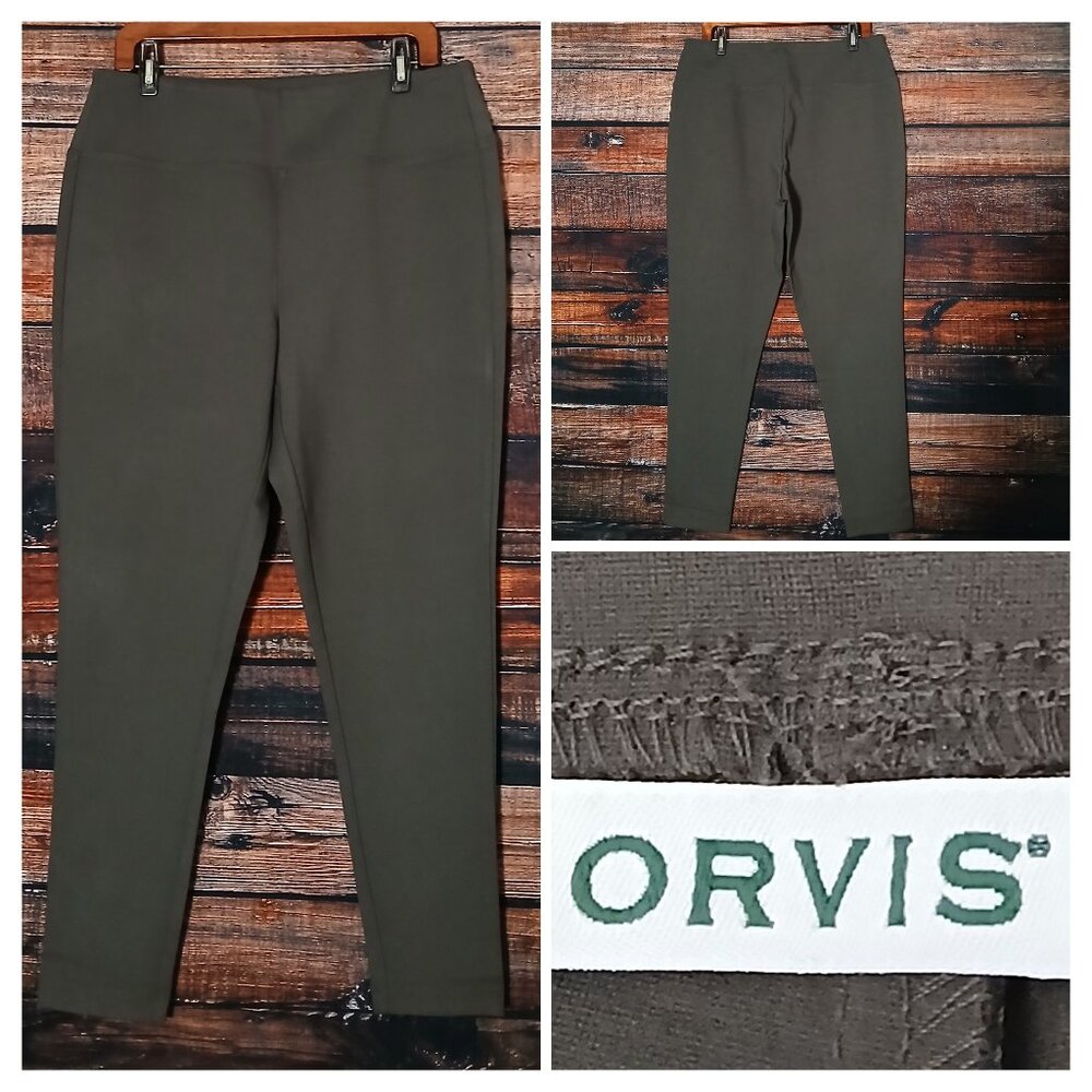 Orvis Pants L Ponte Leggings Olive Green Stretch Yoga Hidden Pocket